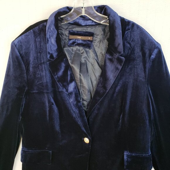 Anthropologie Hazel Blue Velvet Blazer Stretch Jacket Velour sz XL Boho Nautical - Picture 2 of 13
